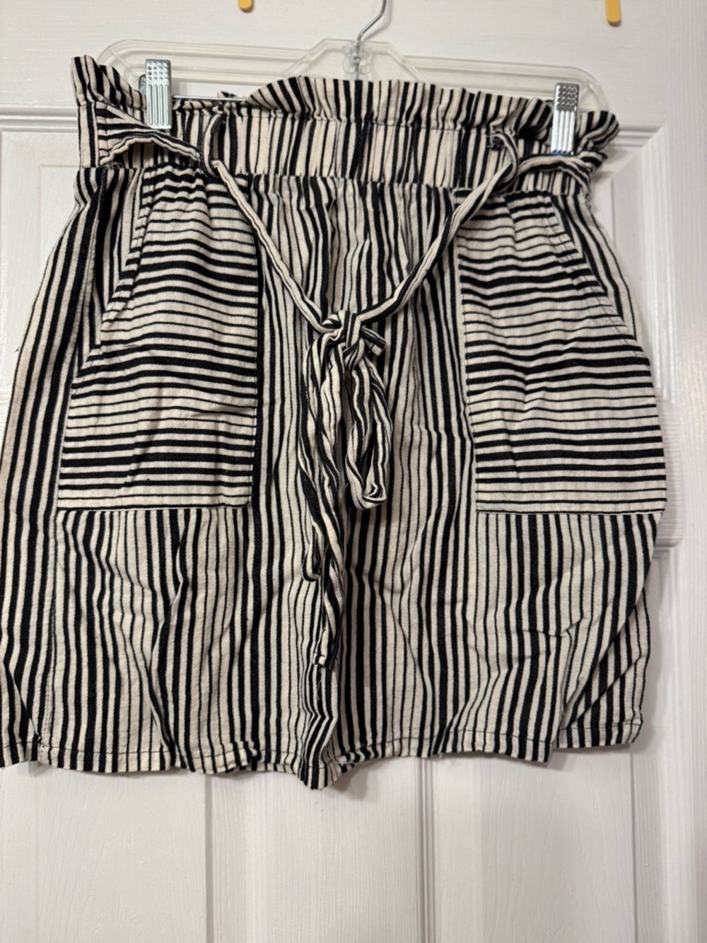 Black and Cream Striped Paperbag Waist Skirt